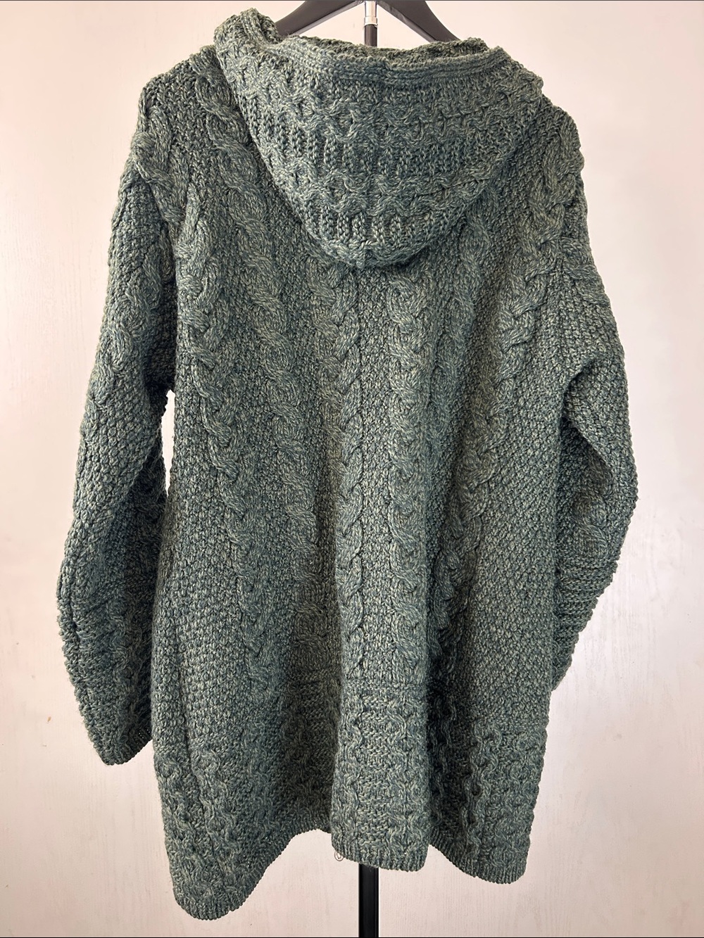 Textured Hooded Zip Coatigan in Army Green 100% Merino Wool - Picture 6 of 7